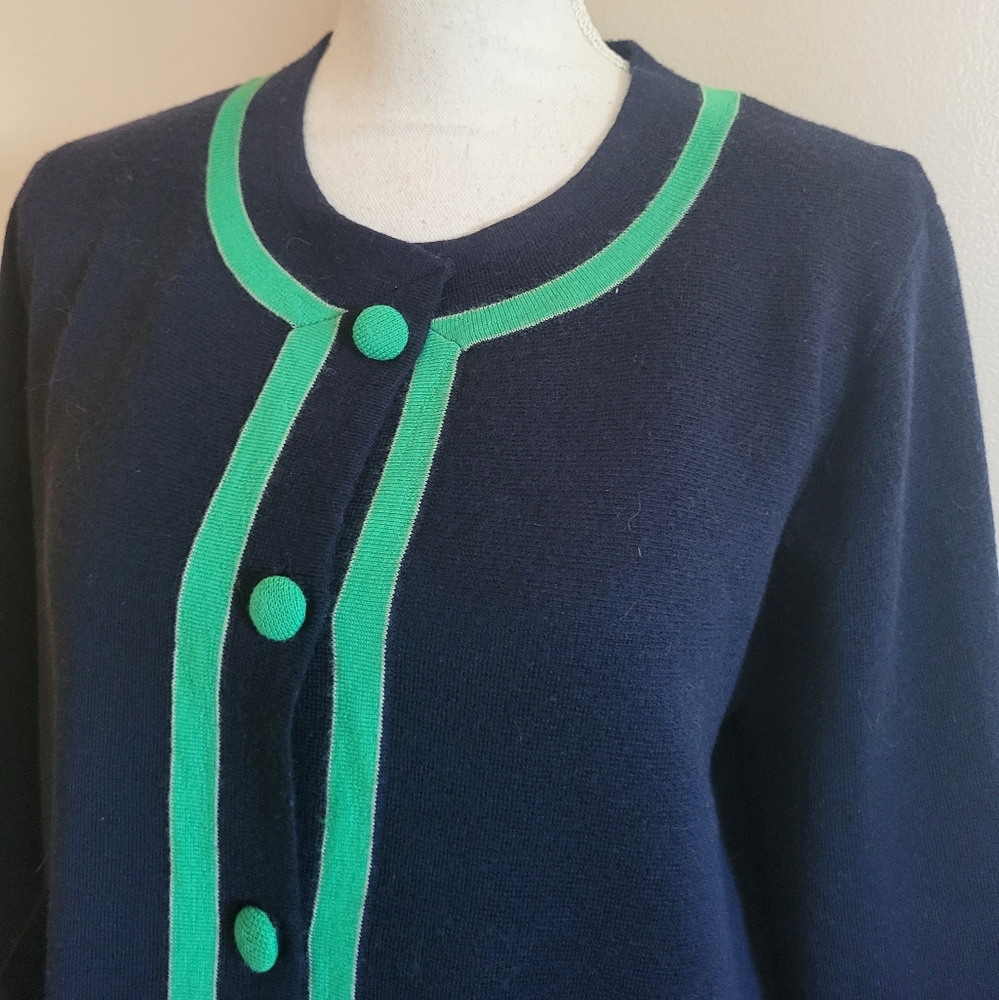 J. Crew Navy Cardigan with Bright Green Trim - Picture 3 of 10